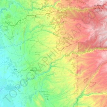 Amador County topographic map, elevation, relief