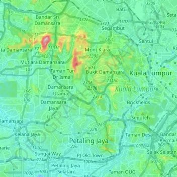 Petaling Jaya Topographic Map Elevation Relief