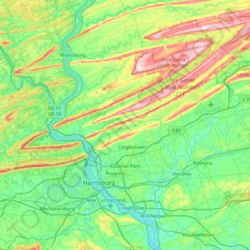 Dauphin County topographic map, elevation, relief