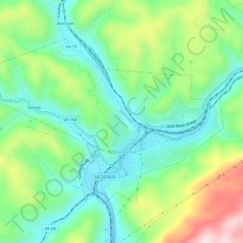 Appalachia topographic map, elevation, relief