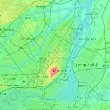 Ile De Montreal Map Île De Montréal Topographic Map, Elevation, Relief