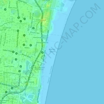 Marina Beach à®®à®± à®© à®•à®Ÿà®² à®•à®° Topographic Map Elevation Relief