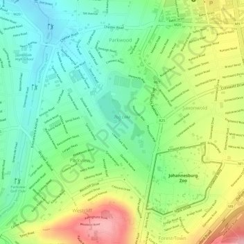 Topographic Map Of Johannesburg Zoo Lake Topographic Map, Elevation, Relief