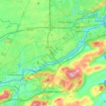 Lehigh River Topographic Map, Elevation, Relief