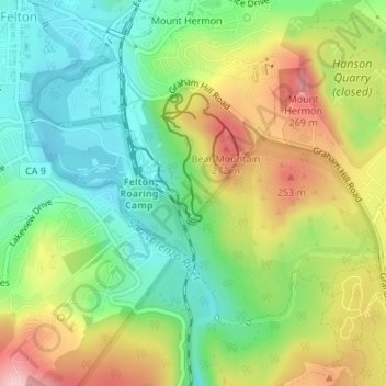 Grizzly Flats topographic map, elevation, relief