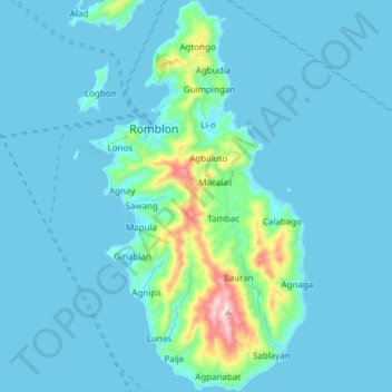 Romblon Island topographic map, elevation, relief